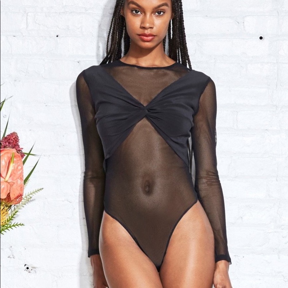 Fleur Du Mal Silk and Mesh Twist Front Bodysuit